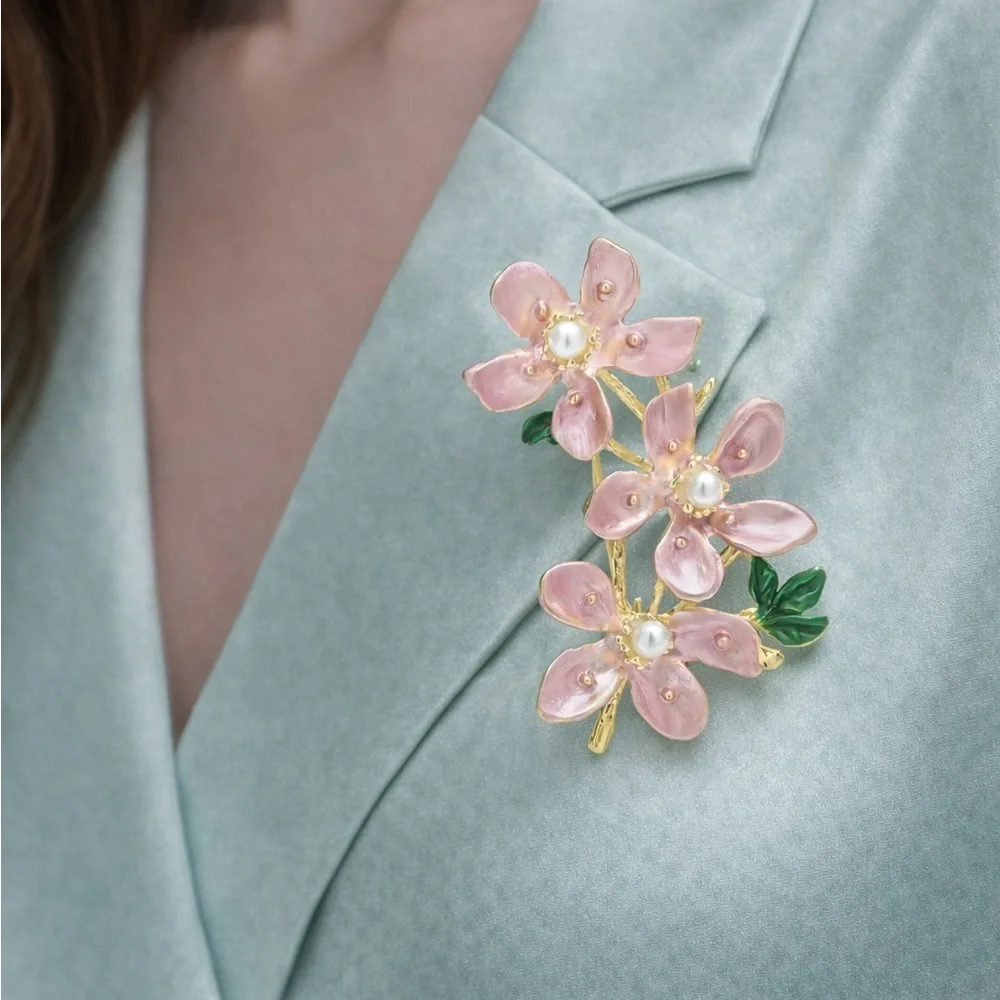 Pink Blossom Floral Gold Brooch